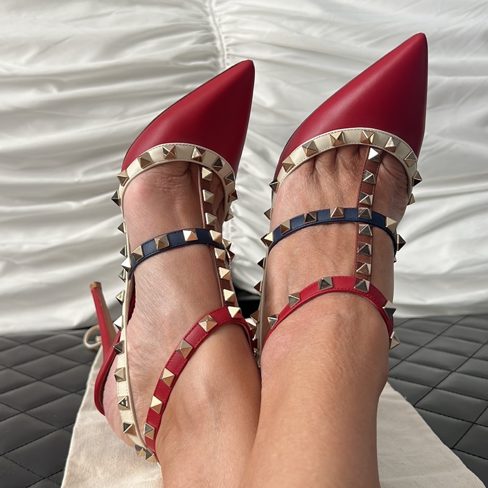 Red, white, and blue studded Valentino heels!